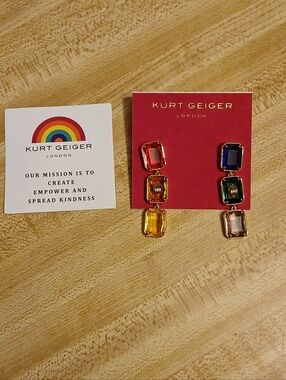 Kurt Geiger NWT Glass Stone Dangle Statment Earrings & Dustbag